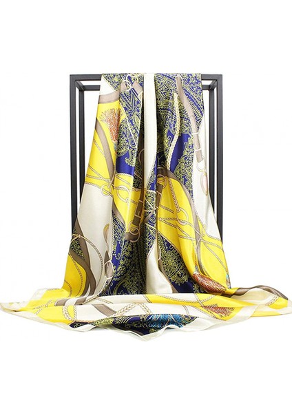Kadın Ipek Eşarp Kemer Desenli Büyük Kare Saten Başörtüsü Headdress 35", FT146-6 (Yurt Dışından)