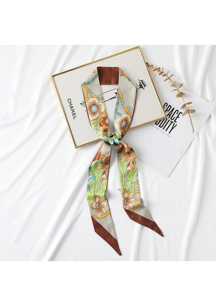 Kare Ipek Saten Eşarp Kadın Saç Kravat Bandı Aksesuarı, Kahve-21 (Yurt Dışından)