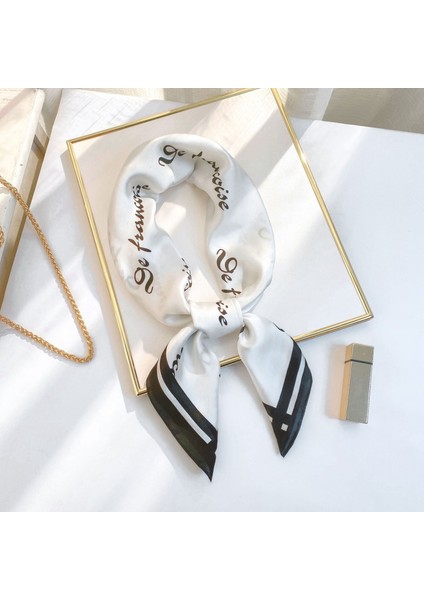 27.5 x 27.5 Kadın Kare Ipek Gibi Saç Eşarp Kafa Uyku Şal Saten Başörtüsü, ZM01 Beyaz-17 (Yurt Dışından)