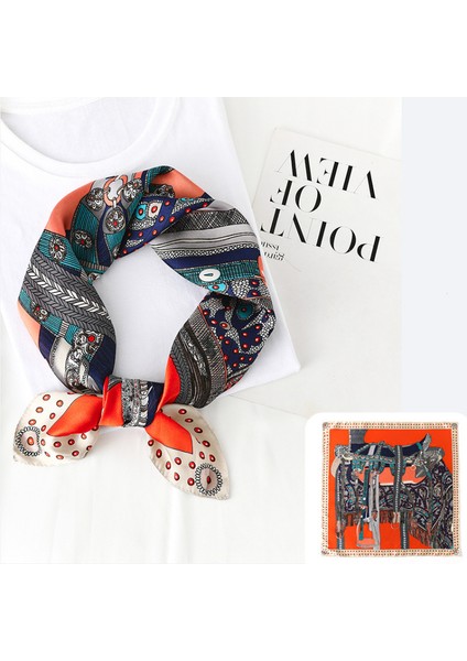 27.5 x 27.5 Kadın Kare Ipek Saç Eşarp Baş Uyku Şal Saten Başörtüsü, Turuncu-2 (Yurt Dışından)