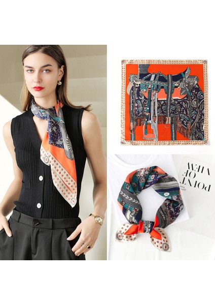 27.5 x 27.5 Kadın Kare Ipek Saç Eşarp Baş Uyku Şal Saten Başörtüsü, Turuncu-2 (Yurt Dışından) fırsatları