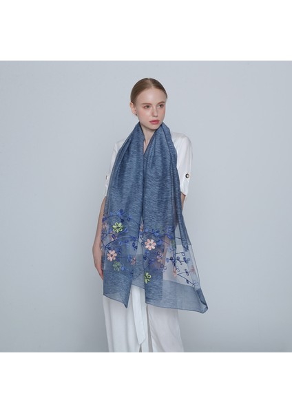 Kadınlar Için Atkılar Hafif Baskı Çiçek Desenli Eşarp Şal Moda Eşarplar Güneş Koruyucu Şallar, Mavi-1 (Yurt Dışından)