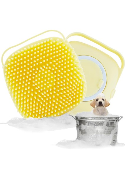 Köpek Banyo Fırçası, Pet Masaj Fırçası Şampuan Dispenseri, Köpekler Için Yumuşak Silikon Fırça Kauçuk Kıl (Sarı) (Yurt Dışından)