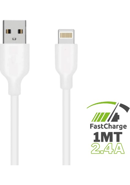 Lightning To USB Apple Şarj Kablosu 2.4A 1 mt