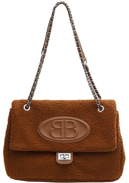 Yün Tote Çanta Kuzu Yünü Omuz Hobo Çanta Kadın Büyük Kapasiteli Çok Yönlü Koltuk Altı Crossbody Çanta (Yurt Dışından)