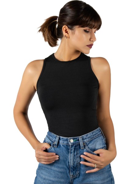 Kadın Siyah Fitted/vücuda Oturan Halter Yaka Spor Bluz Atlet 23K-TRP-CRP11 fiyatları