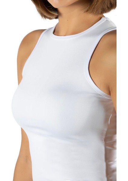 Kadın Beyaz Fitted/vücuda Oturan Halter Yaka Spor Bluz Atlet 23K-TRP-CRP11 modelleri