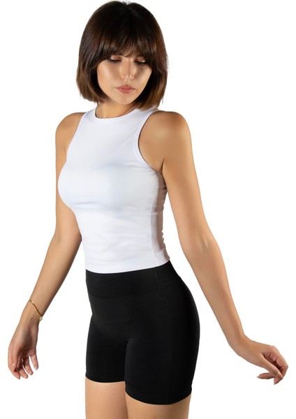 Kadın Beyaz Fitted/vücuda Oturan Halter Yaka Spor Bluz Atlet 23K-TRP-CRP11 fırsatları