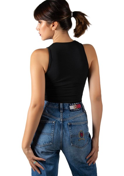 Kadın Siyah Fitted/vücuda Oturan Halter Yaka Spor Bluz Atlet 23K-TRP-CRP11
