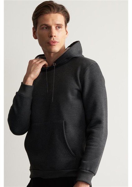 Çetinkaya Mentality 3706 Erkek Kapüşonlu Kanguru Cepli Rejenere Antrasitmelanj Sweatshirt