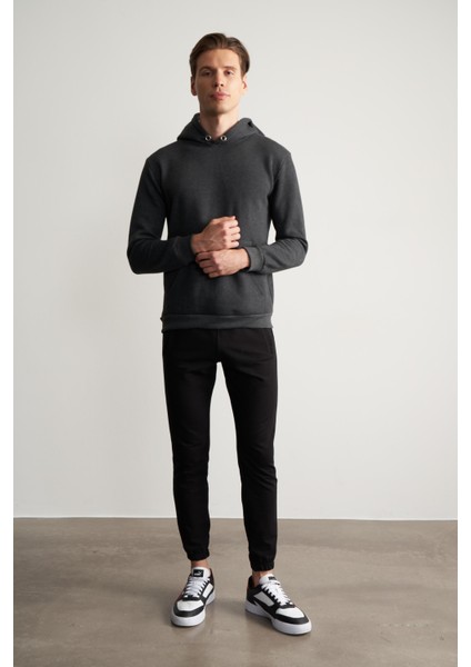 Çetinkaya Mentality 3706 Erkek Kapüşonlu Kanguru Cepli Rejenere Antrasitmelanj Sweatshirt