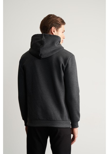 Çetinkaya Mentality 3706 Erkek Kapüşonlu Kanguru Cepli Rejenere Antrasitmelanj Sweatshirt