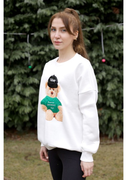 Ayıcık Model Baskılı Oversize Sweatshirt
