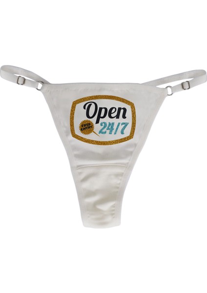 - Open 24/7 Retro - Neon Tasarım Baskılı Pamuk Ayarlanabilir G-String, Tanga, Kadın Iç Çamaşırı