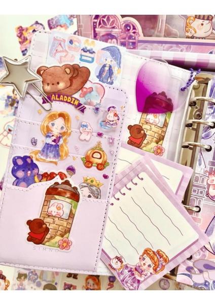 Sevimli Kız Lila Kutu Dopdolu Binder Defter Hediye Seti Kutu Set Notebook Bullet Journal