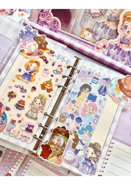 Sevimli Kız Lila Kutu Dopdolu Binder Defter Hediye Seti Kutu Set Notebook Bullet Journal