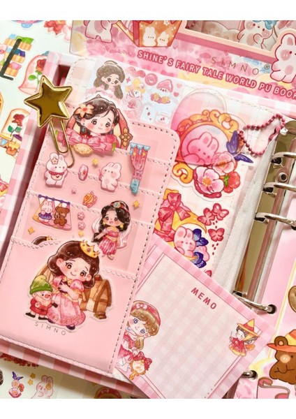 Sevimli Kız Pembe Kutu Dopdolu Binder Defter Hediye Seti Kutu Set Notebook Bullet Journal