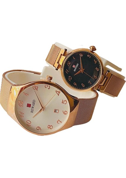 Rose Gold Hasır Kordon Klasik Rakamlı Model Sevgili Çift Kol Saatleri