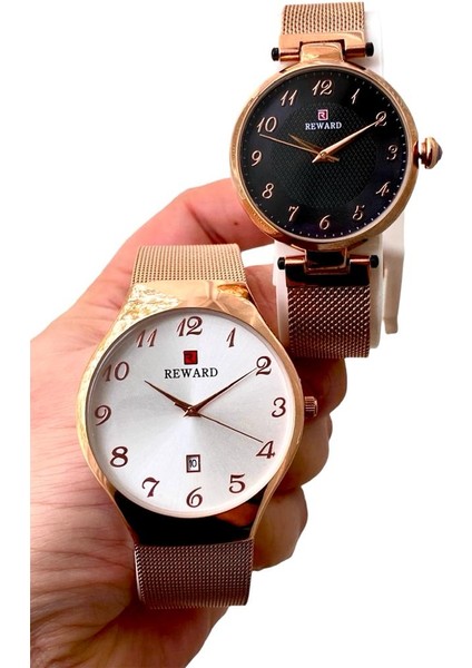 Rose Gold Hasır Kordon Klasik Rakamlı Model Sevgili Çift Kol Saatleri fiyatları