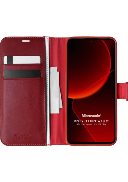 Xiaomi Mi 13T Kılıf Delux Leather Wallet Kırmızı