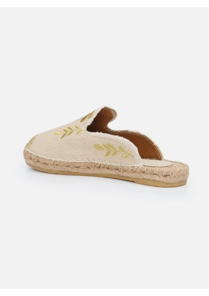 Marat Ekru Altın Nakışlı Nakışlı Espadril Terlik modelleri
