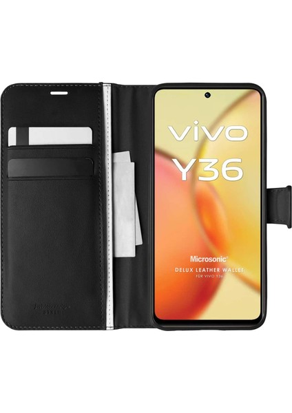 Vivo Y36 Kılıf Delux Leather Wallet Siyah