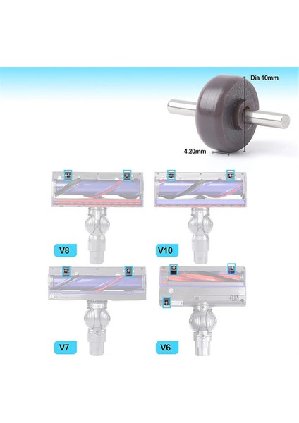Dyson V6 V7 Serisi Için Genişletilmiş Makaralar ve Akslar Tekerlekler Doğrudan Tahrik Kafası (Yurt Dışından)