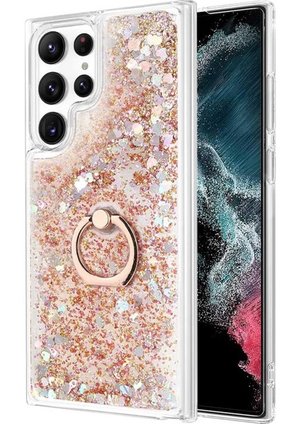 Samsung Galaxy S23 Ultra Kılıf Glitter Liquid Holder Gold