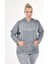 Kadın Büyük Beden İtalyan Yıkama Gri Kapşonlu Sweatshirt 2