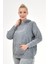 Kadın Büyük Beden İtalyan Yıkama Gri Kapşonlu Sweatshirt 3