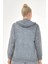 Kadın Büyük Beden İtalyan Yıkama Gri Kapşonlu Sweatshirt 4