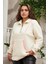 Biye Detaylı Büyük Beden Krem Kıvırcık Sweatshirt 3