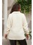 Biye Detaylı Büyük Beden Krem Kıvırcık Sweatshirt 4
