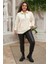 Biye Detaylı Büyük Beden Krem Kıvırcık Sweatshirt 5