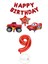 Kırmızı Renk Happy Bırthday Rakam Araba ve Jeep Folyo Balon Seti Yaş 9 1