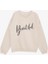 Kız Çocuk Sweatshirt Taşlı Yazı Baskılı 9-14 Yaş, Bej 1