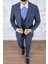 Erkek Slim Fit Sivri Yaka Lacivert Yelekli Takım Elbise 3