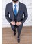 Erkek Slim Fit Sivri Yaka Koyu Lacivert Yelekli Takım Elbise 3