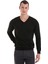 Siyah Regular Fit Düz V Yaka Yünlü Triko Kazak 1