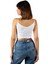Kadın Beyaz Ip Askılı Fitted/vücuda Oturan Fitilli Örme Crop Top Bluz 23K-TRP-CRP05 4