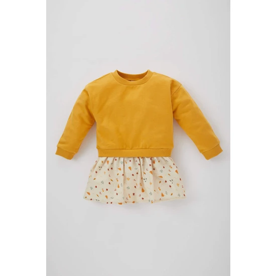DeFacto Kız Bebek Çiçekli Uzun Kollu Sweatshirt Kumaşı Elbise A9102A523AU
