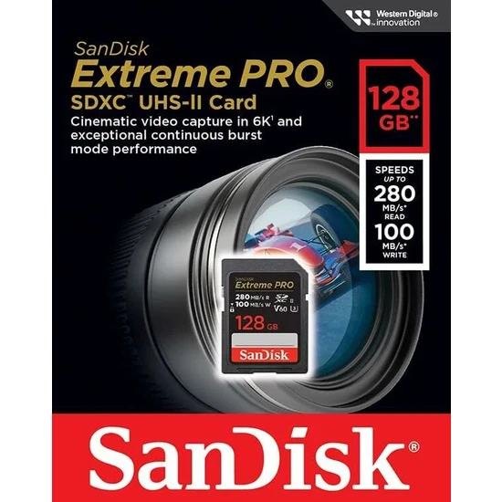 Sandisk Extreme Pro 128GB SDSDXEP-128G-GN4IN 280MB/S Uhs-Iı Sdxc 6k-4k UHD Hafıza Kartı