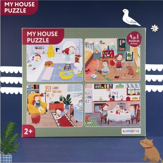 My House / Evin Bölümleri 4'ü 1 Aradada Puzzle (yapboz) / 4*6 24 Parça 2+ Yaş