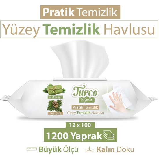 Turco Doğadan Pratik Yüzey Temizlik Havlusu 12X100 (1200 Yaprak)