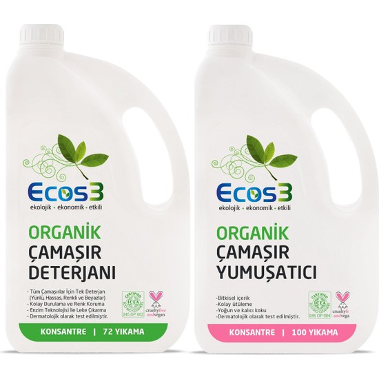Ecos3 Organik Çamaşır Yıkama Seti (2 X 2,5 lt) Renkliler İçin 100 Yıkama Özelliği ile Etkili
