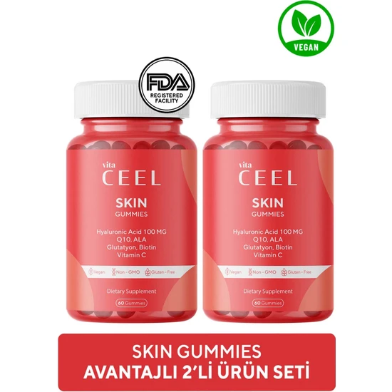 Vita Ceel 2'li Vegan Cilt Vitamini Çiğnenebilir Gummy, Hyaluronic Acid, Vitamin C, Glutatyon, Q10, Ala, Biotin