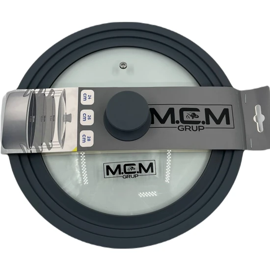 Mcm Universal Cam Tencere Kapağı  Kademeli Silikon Kenarlı Cam Kapak Gri 24-26-28 cm