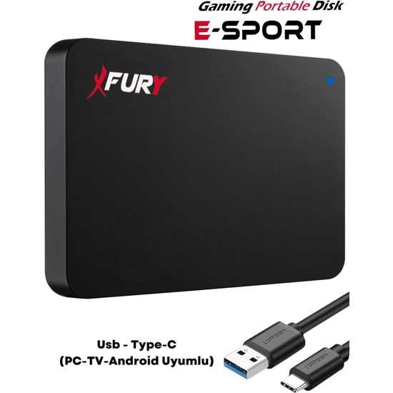 Fury E-Sport 500 GB Harici Disk - Taşınabilir Disk - Taşınabilir Harddisk- Type-c (PC-TV-ANDROİD UYUMLU)