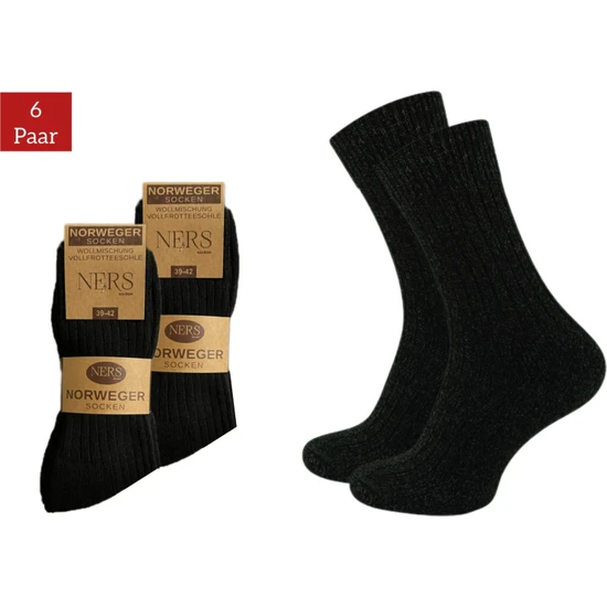 Ners Norveç Çorabı (3 Çift) Unisex Yünlü ve Yumuşak Havlu Tabanlı Kış Çorabı