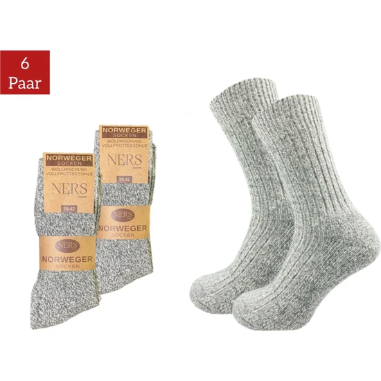 Ners Norveç Çorabı (3 Çift) Unisex Yünlü ve Yumuşak Havlu Tabanlı Kış Çorabı
